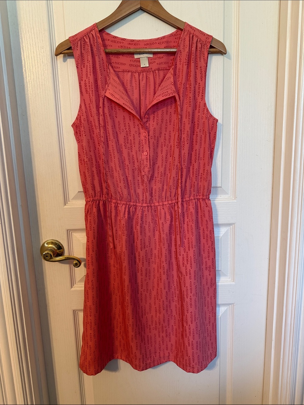 LOFT Coral Pink Button-Front Sleeveless Dress